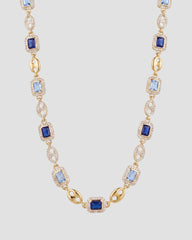 Koluré Diamond Gem Chain Gold – 18K vergoldete Halskette mit Zirkonia und blauen Ziersteinen