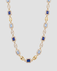 Koluré Diamond Gem Chain Gold – 18K vergoldete Halskette mit Zirkonia und blauen Ziersteinen