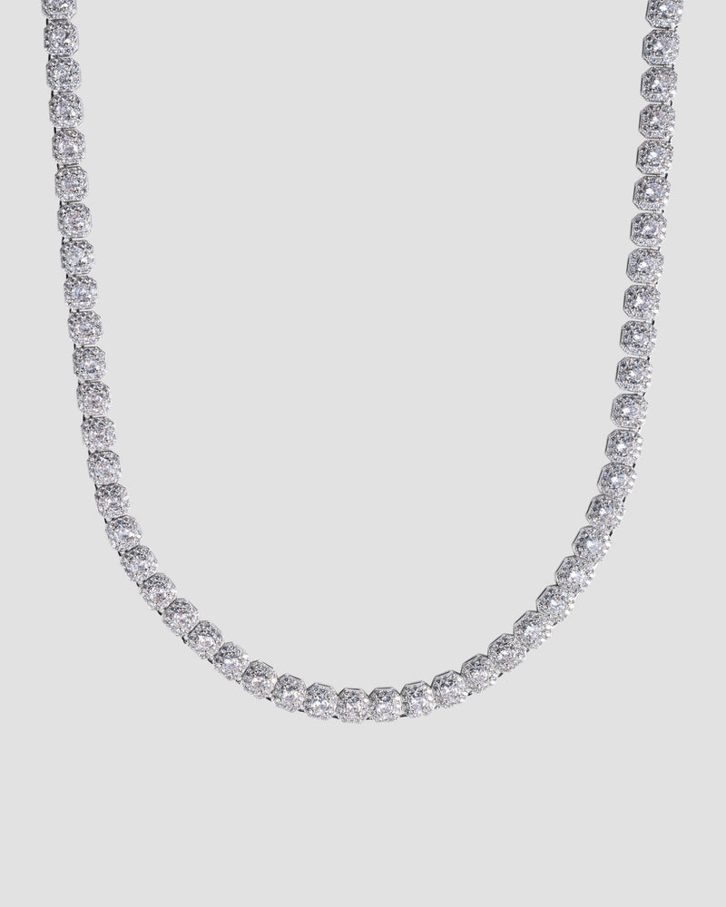 Koluré Baguette Chain – rhodinierte, steinbesetzte Halskette in Silber mit Zirkonia