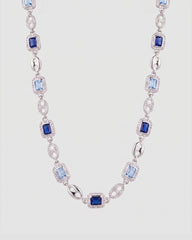 Koluré Diamond Gem Chain – rhodinierte Halskette in Silber mit Zirkonia und blauen Ziersteinen