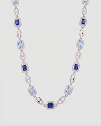 Koluré Diamond Gem Chain – rhodinierte Halskette in Silber mit Zirkonia und blauen Ziersteinen
