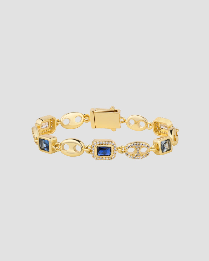 Koluré Diamond Gem Bracelet Gold – 18K vergoldetes Armband mit Zirkonia und blauen Ziersteinen