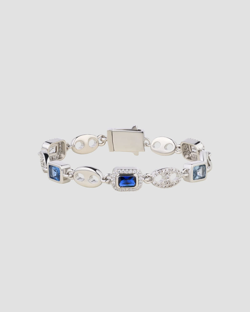 Koluré Diamond Gem Bracelet – rhodiniertes Armband in Silber mit Zirkonia und blauen Ziersteinen
