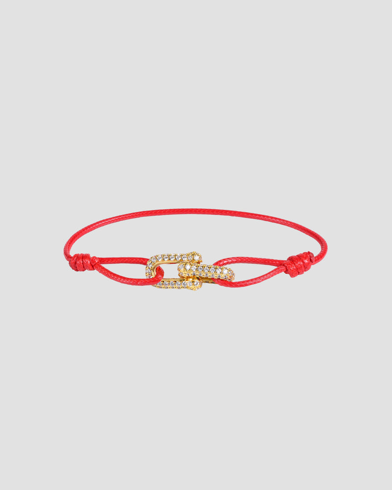 Koluré Ice Cord Gold – rotes Cord-Armband mit 18K vergoldetem, steinbesetztem Mittelstück