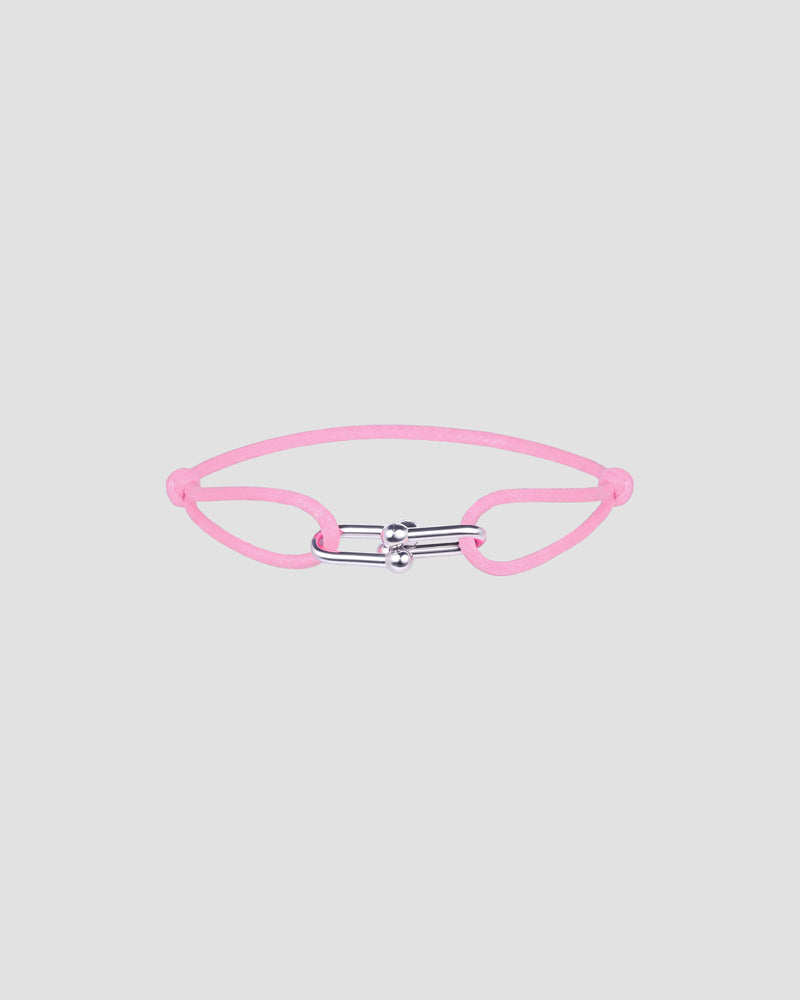 Koluré Twist Cord Silver – rosa Cord-Armband mit Edelstahlelement in Silber