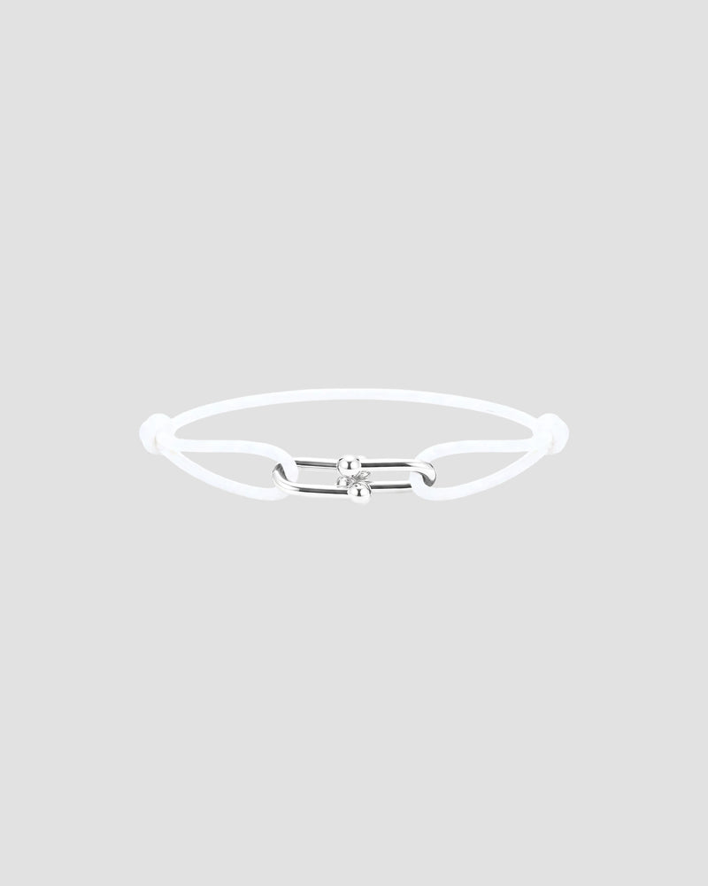 Koluré Twist Cord Silver – weißes Cord-Armband mit Edelstahlelement in Silber