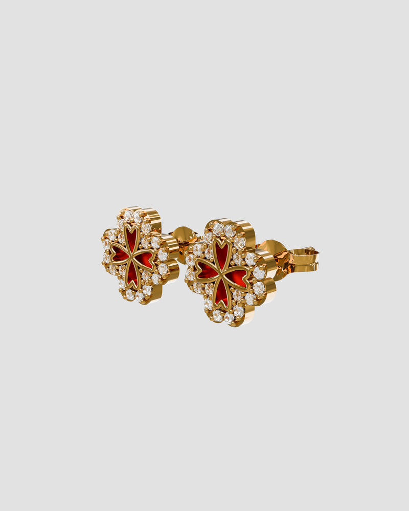 Koluré LIEN D’ÉCLAT Earrings Red – vergoldete Blüten-Ohrstecker mit roten Blütenflächen und Zirkonia